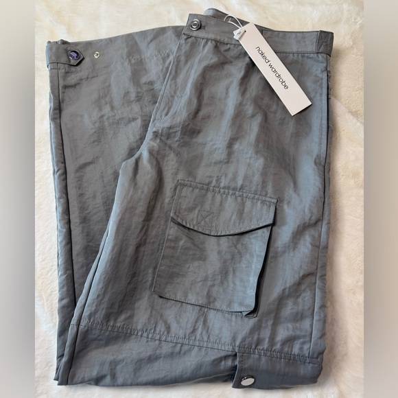 naked wardrobe Pants - Naked Wardrobe Wide Leg Nylon Cargo Pants, Gray- size M (waist
